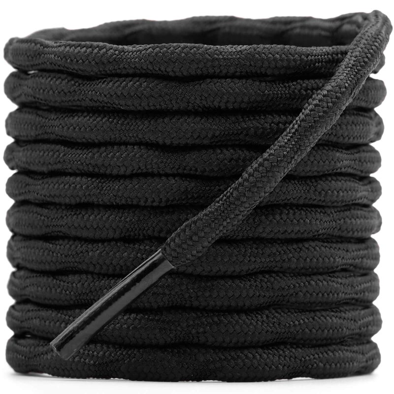 DELELE 2 Pair Round Wave Shape Non Slip Heavy Duty and Durable Outdoor Climbing Shoelaces Black Hiking Shoe Laces Shoestrings-63 inch - Image 1